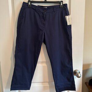Crown & Ivy Charlotte Navy Blue Crop Pants Relaxed Fit Women's 8 Petite - NEW